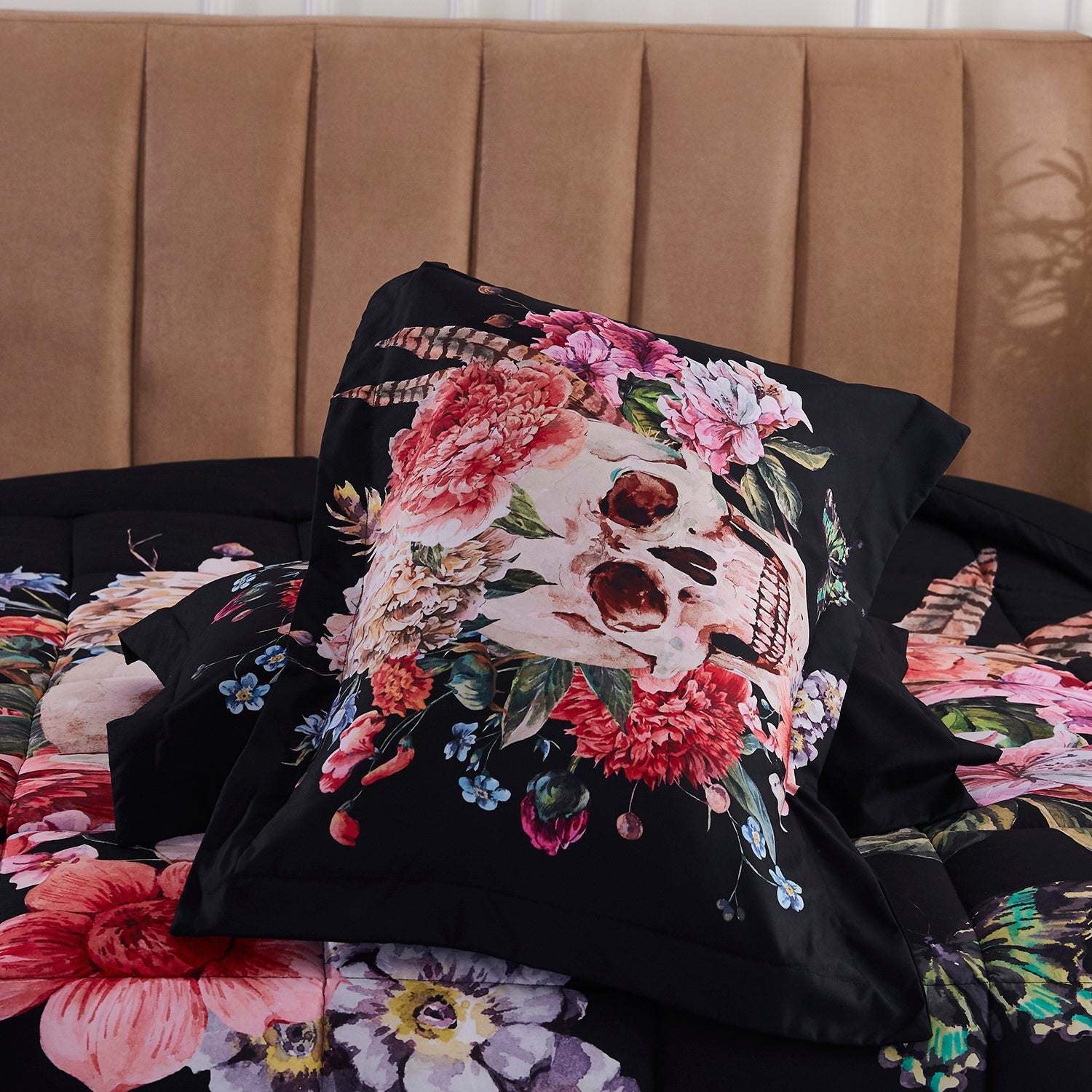 3D Reactive Print Skull Flower All Season Comforter Set Twin -S9