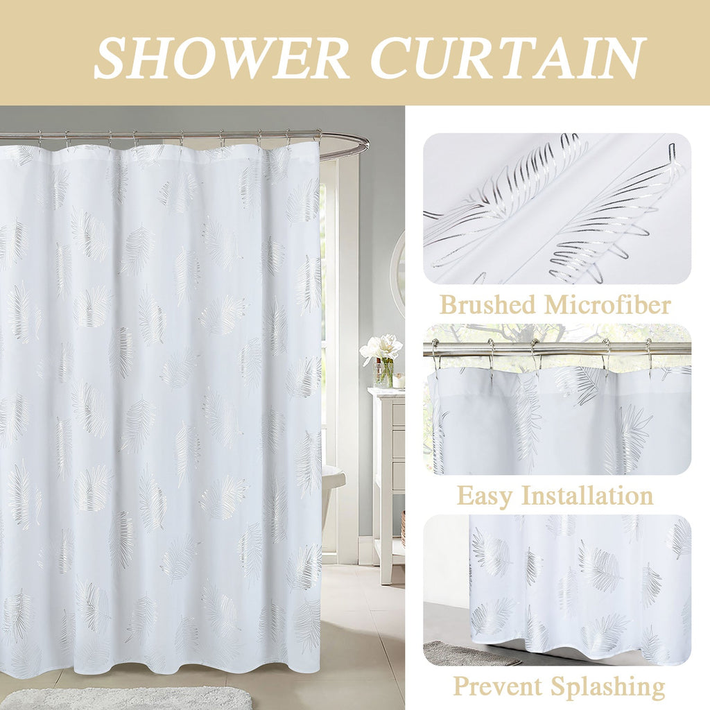 HIG Glitterr Foil Palm Tree Leaf Printed Shower Curtain, Modern Tropical Fabric Shower Curtains for Bathroom Decor, Decorative Shiny Bath Curtain, 72" x 72"