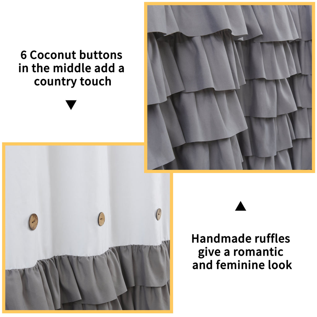 HIG Farmhouse Shower Curtain with PEVA Liner Bathroom Curtain with Buttons Decor, 72"x72"