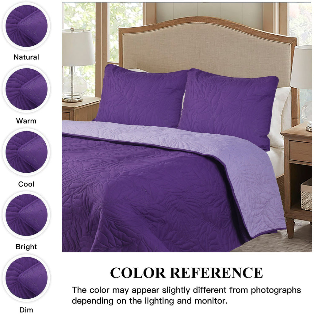 3 Piece Oversized Ultrasonic Embossed Bedspread Set with Botanical Pattern-Sophia