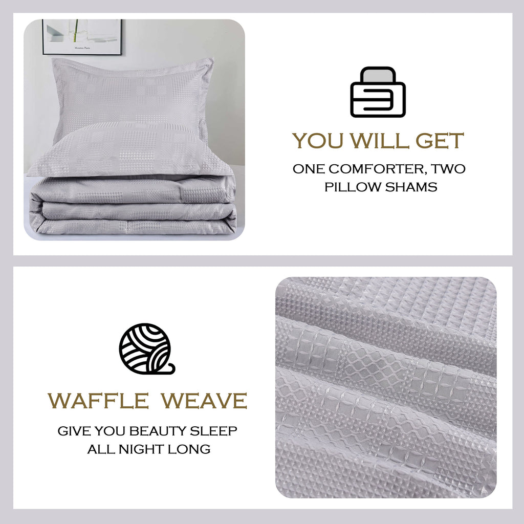 3 Pieces Textured Waffle Weave Comforter Set with Geometric Jacquard Pattern (Borya)
