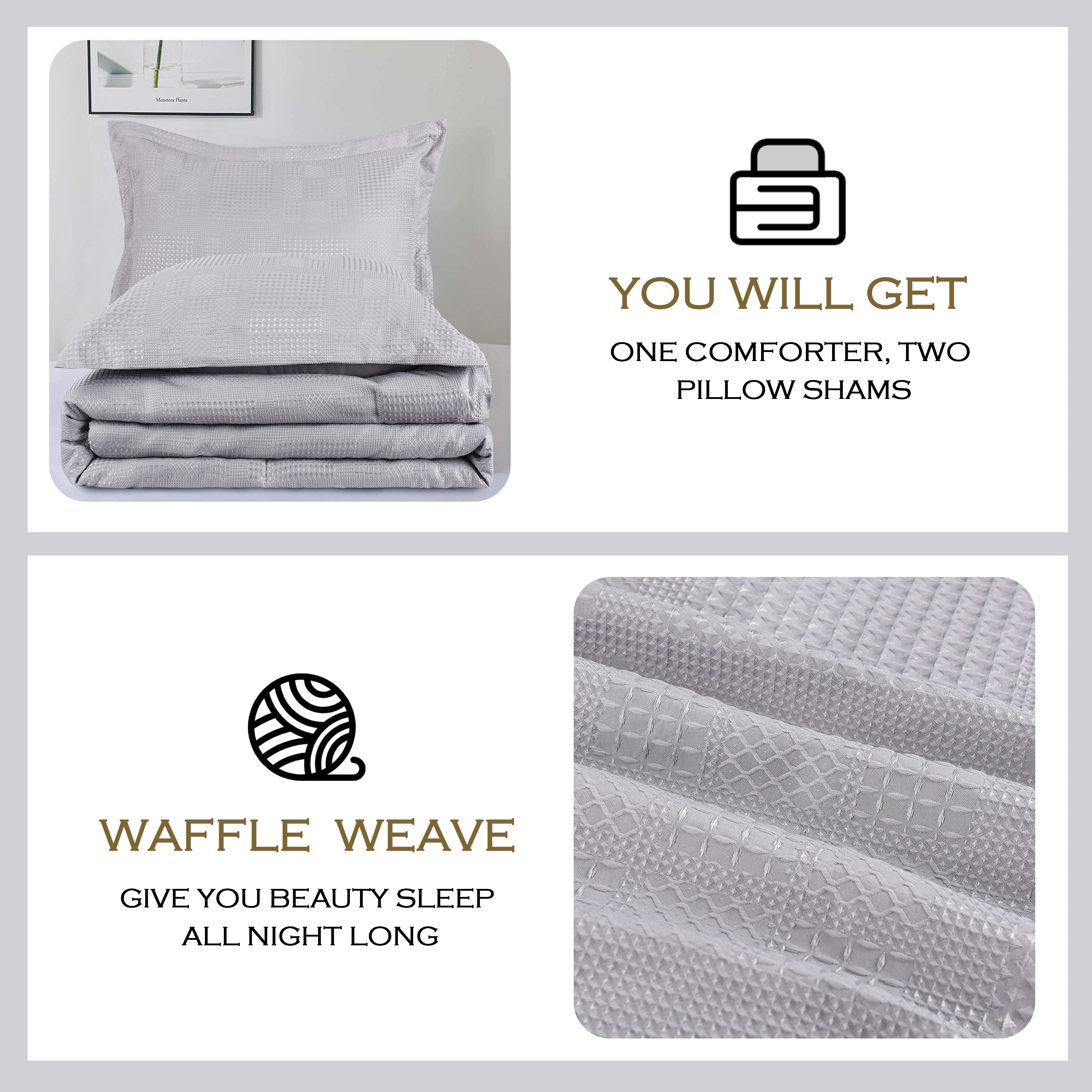 3 Pieces Textured Waffle Weave Comforter Set with Geometric Jacquard Pattern (Borya)