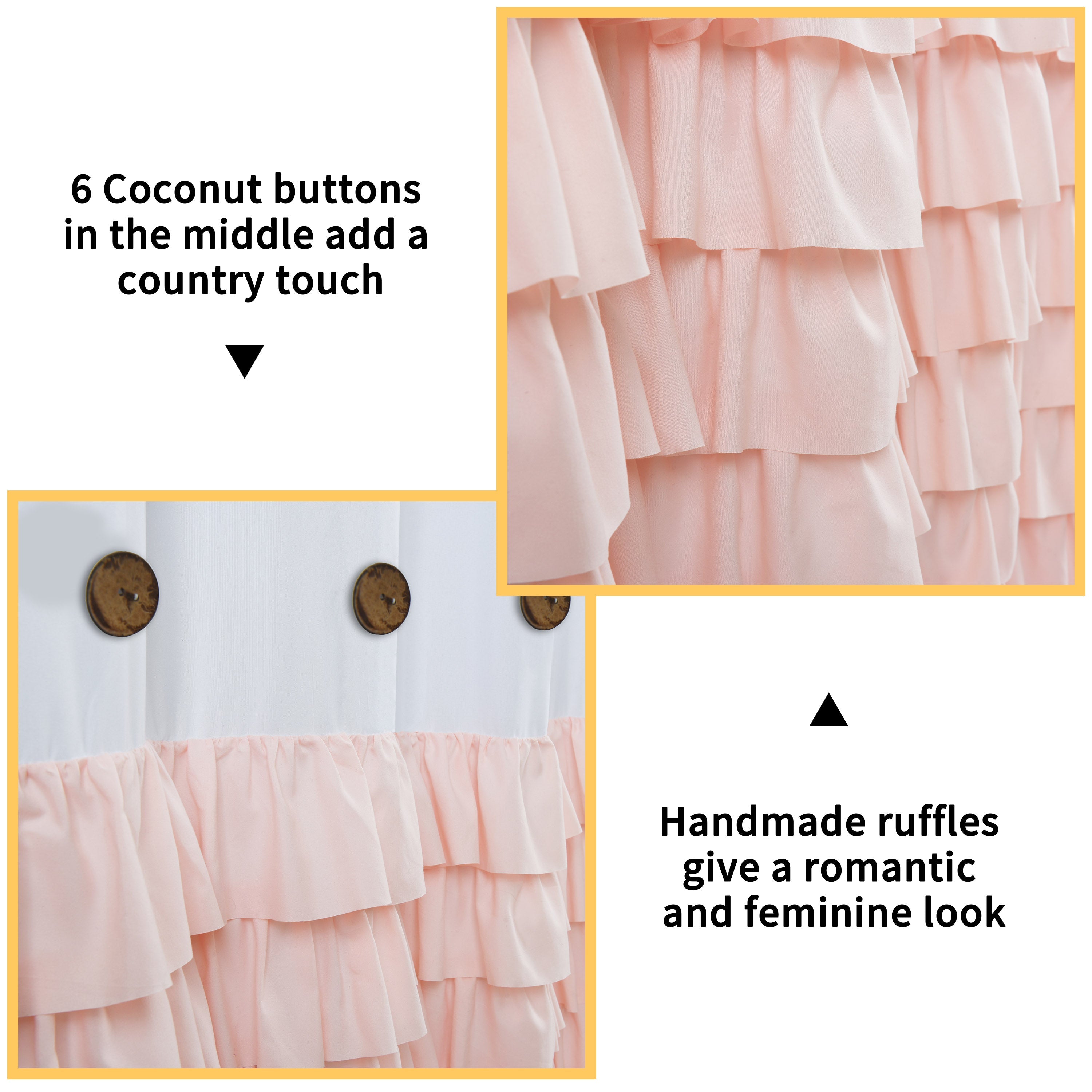 HIG Farmhouse Shower Curtain with PEVA Liner Bathroom Curtain with Buttons Decor, 72"x72"