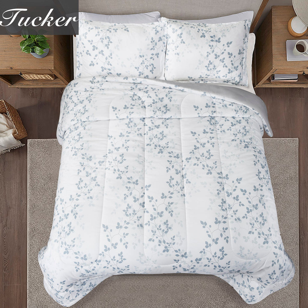 HIG 3 Pieces Botanical Printed Comforter Set with Tree Branches and Leaves, King