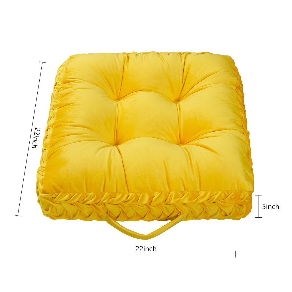 HIG Velvet Square Tufted Floor Pillow with Handmade Pleated 22x22 inch