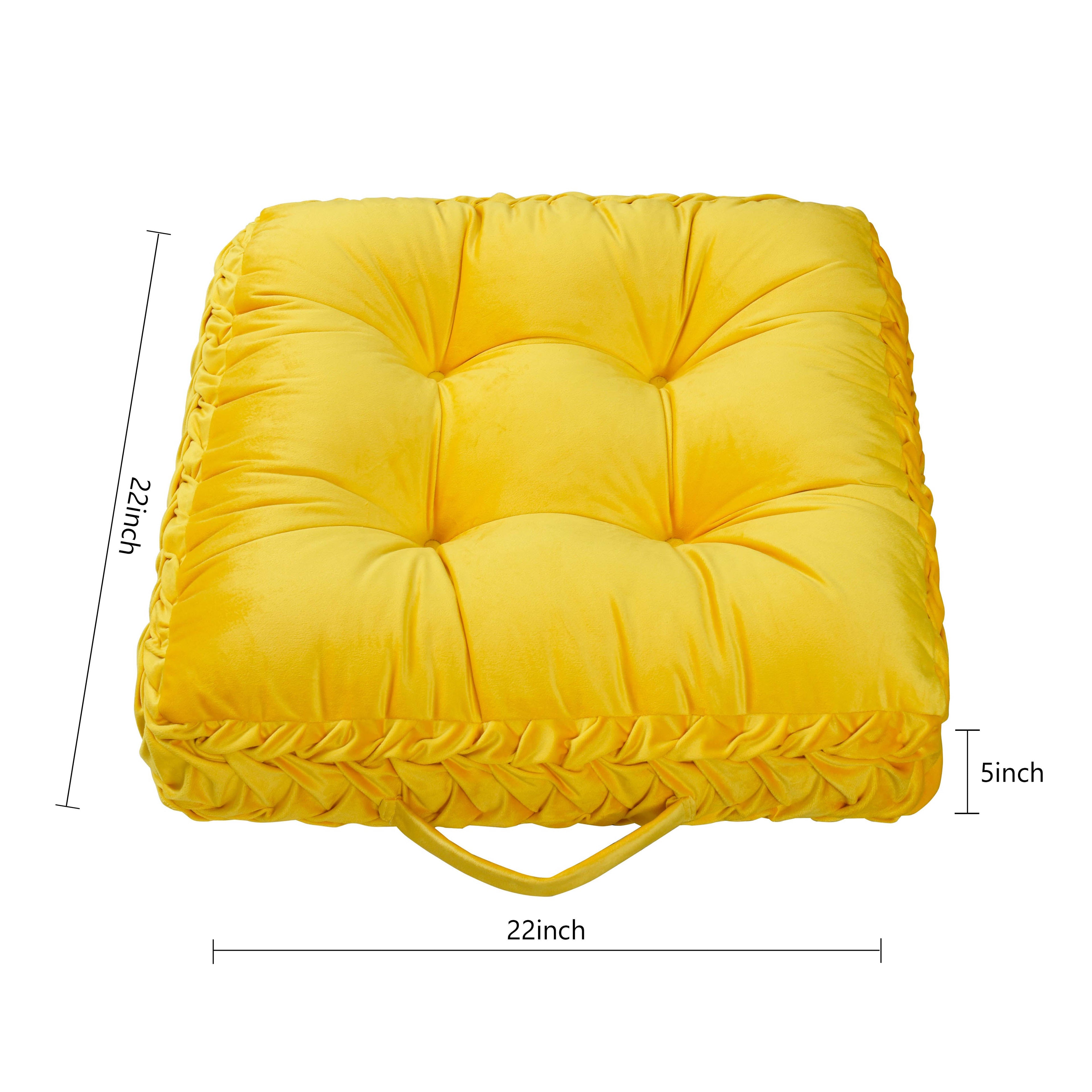 HIG Velvet Square Tufted Floor Pillow with Handmade Pleated 22x22 inch