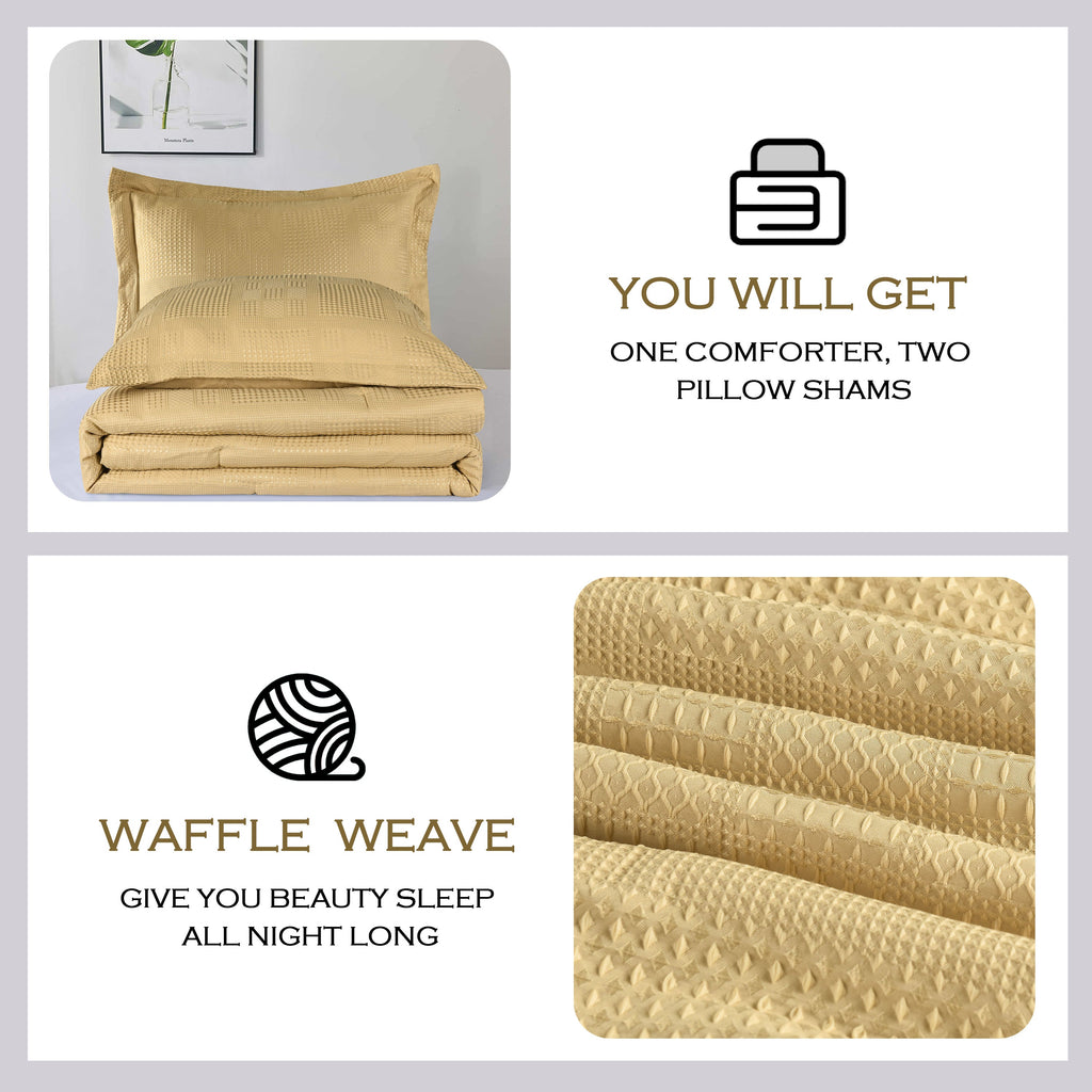 3 Pieces Textured Waffle Weave Comforter Set with Geometric Jacquard Pattern (Borya)