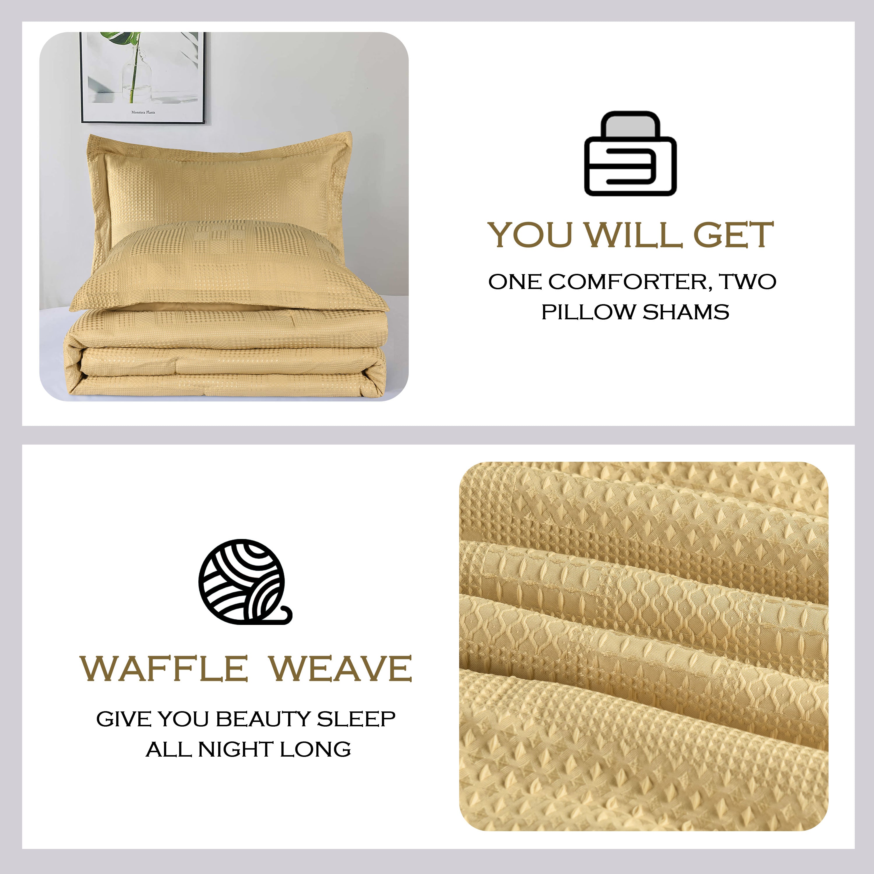 3 Pieces Textured Waffle Weave Comforter Set with Geometric Jacquard Pattern (Borya)