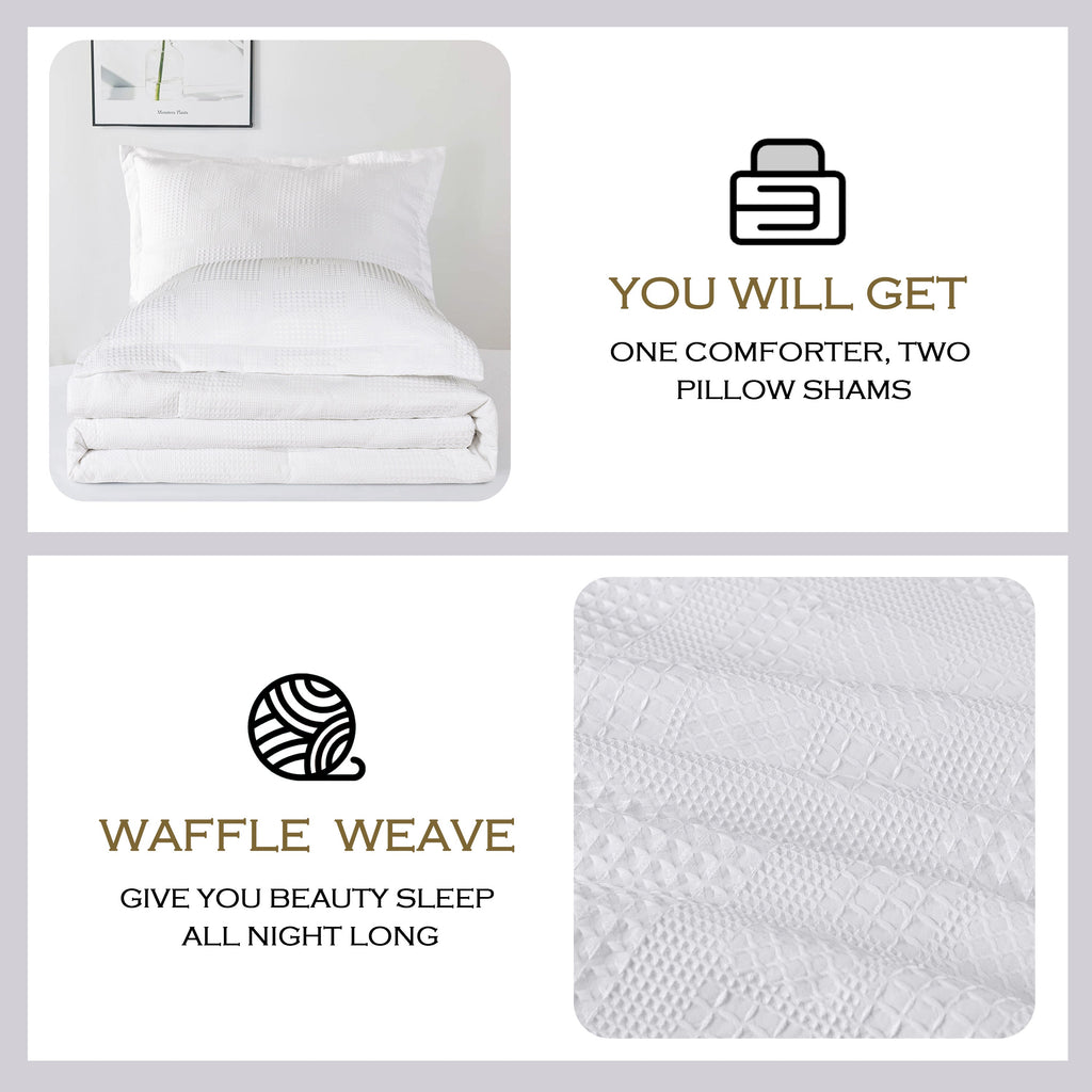 3 Pieces Textured Waffle Weave Comforter Set with Geometric Jacquard Pattern (Borya)