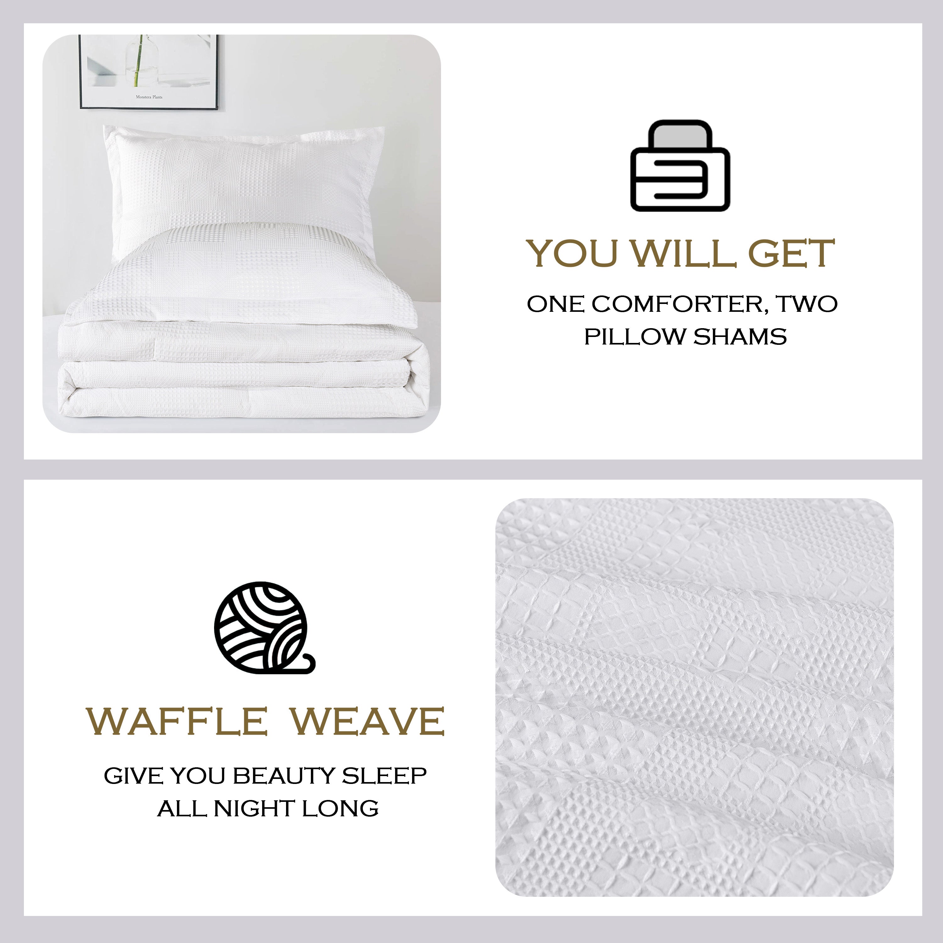 3 Pieces Textured Waffle Weave Comforter Set with Geometric Jacquard Pattern (Borya)