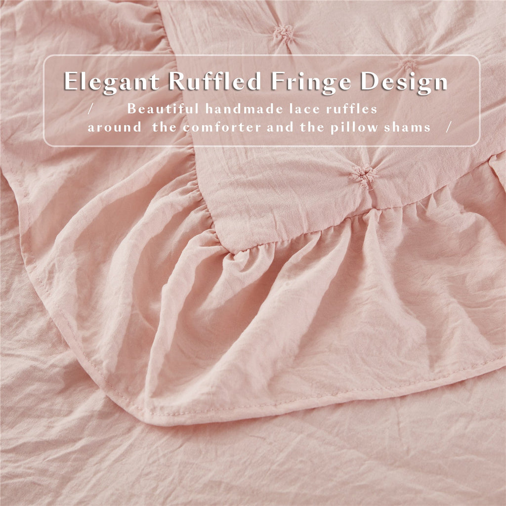 3 Piece Pinch Pleated Comforter Set - Chic Embroidery Farmhouse Style Bedding Set
