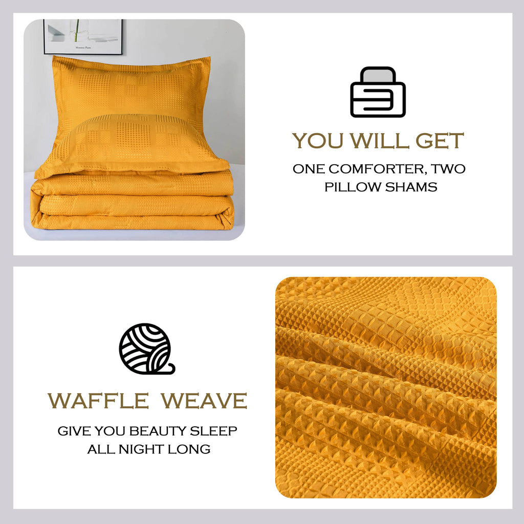 3 Pieces Textured Waffle Weave Comforter Set with Geometric Jacquard Pattern (Borya)