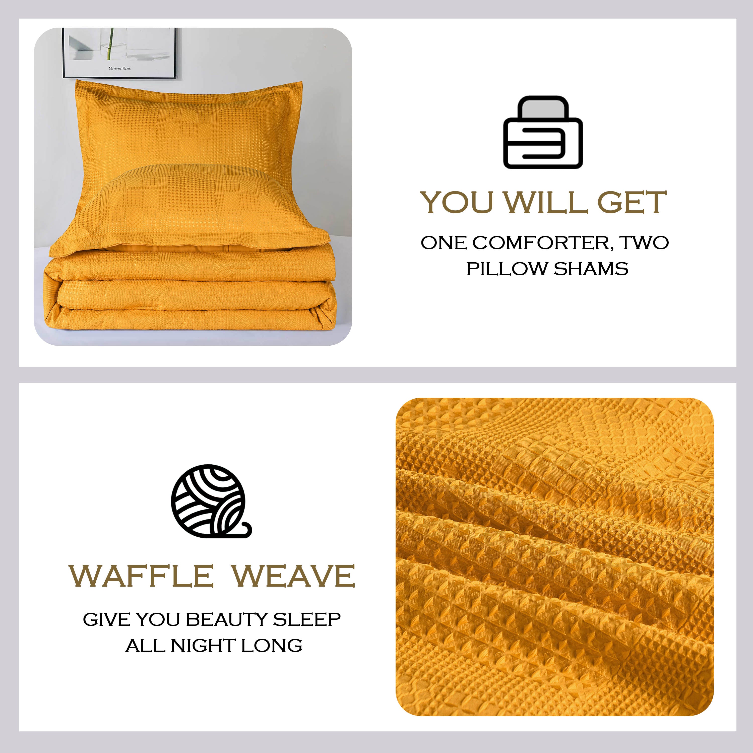 3 Pieces Textured Waffle Weave Comforter Set with Geometric Jacquard Pattern (Borya)