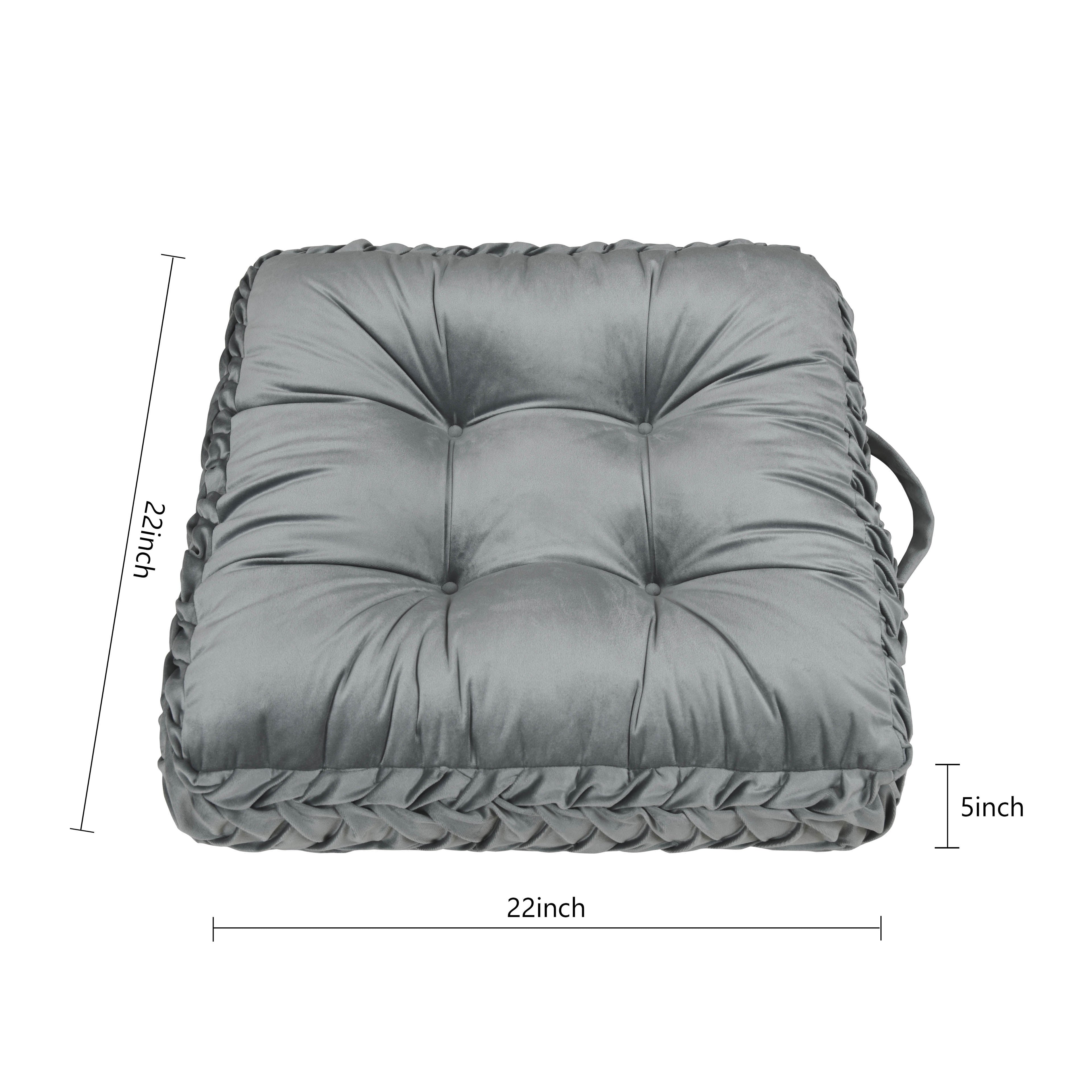 HIG Velvet Square Tufted Floor Pillow with Handmade Pleated 22x22 inch