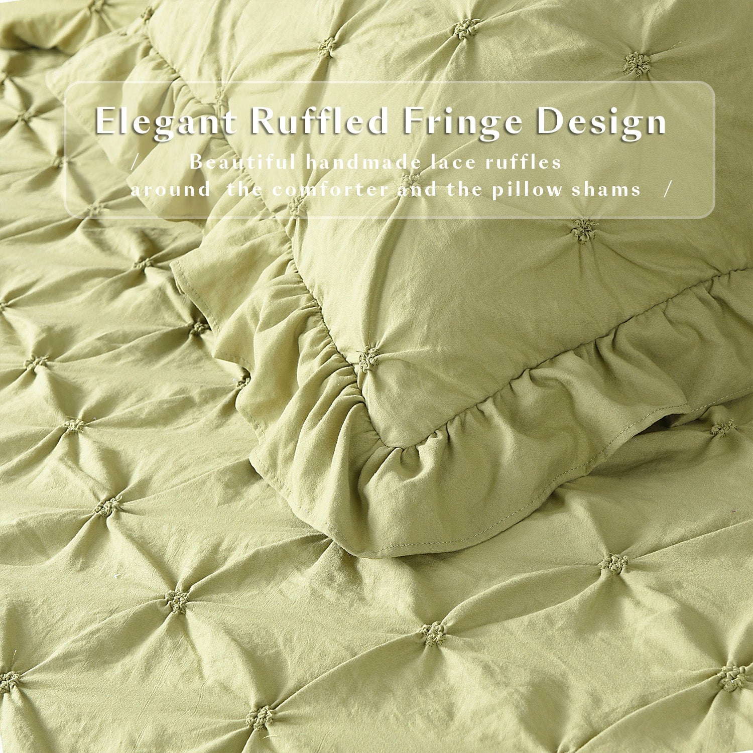 3 Piece Pinch Pleated Comforter Set - Chic Embroidery Farmhouse Style Bedding Set