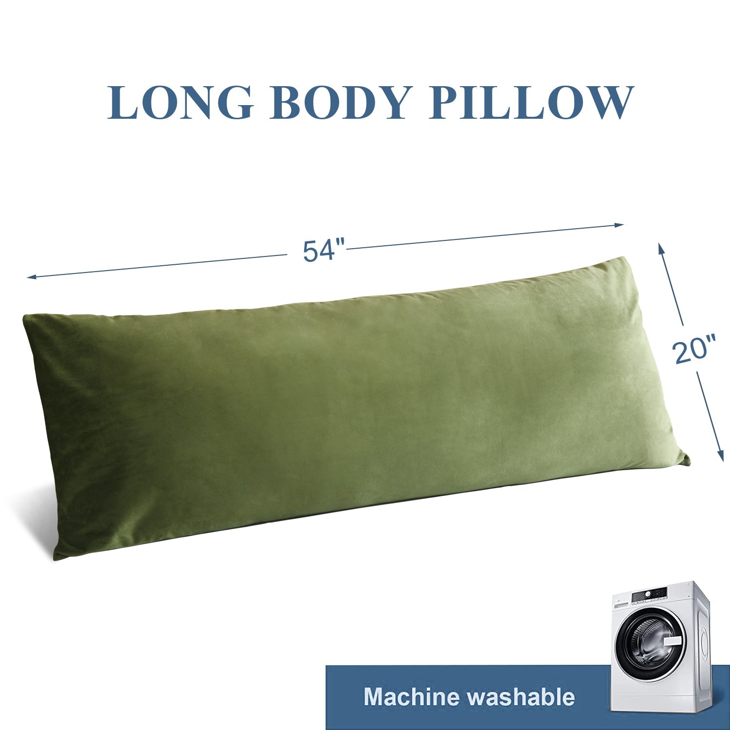 HIG Supportive Full Body Pillow for Sleeping, Decorative Large Body Pillow Insert with Removable Velvet Cover, Cuddly Long Bed Pillow for Adults Pregnant Women Side Sleeper, 20" x 54"