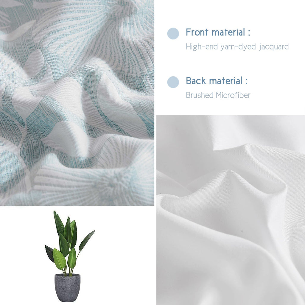 HIG 7pc Floral Jacquard Bed in a Bag Light Blue Botanical Comforters with Flat Sheet, Fitted Sheet and Shams
