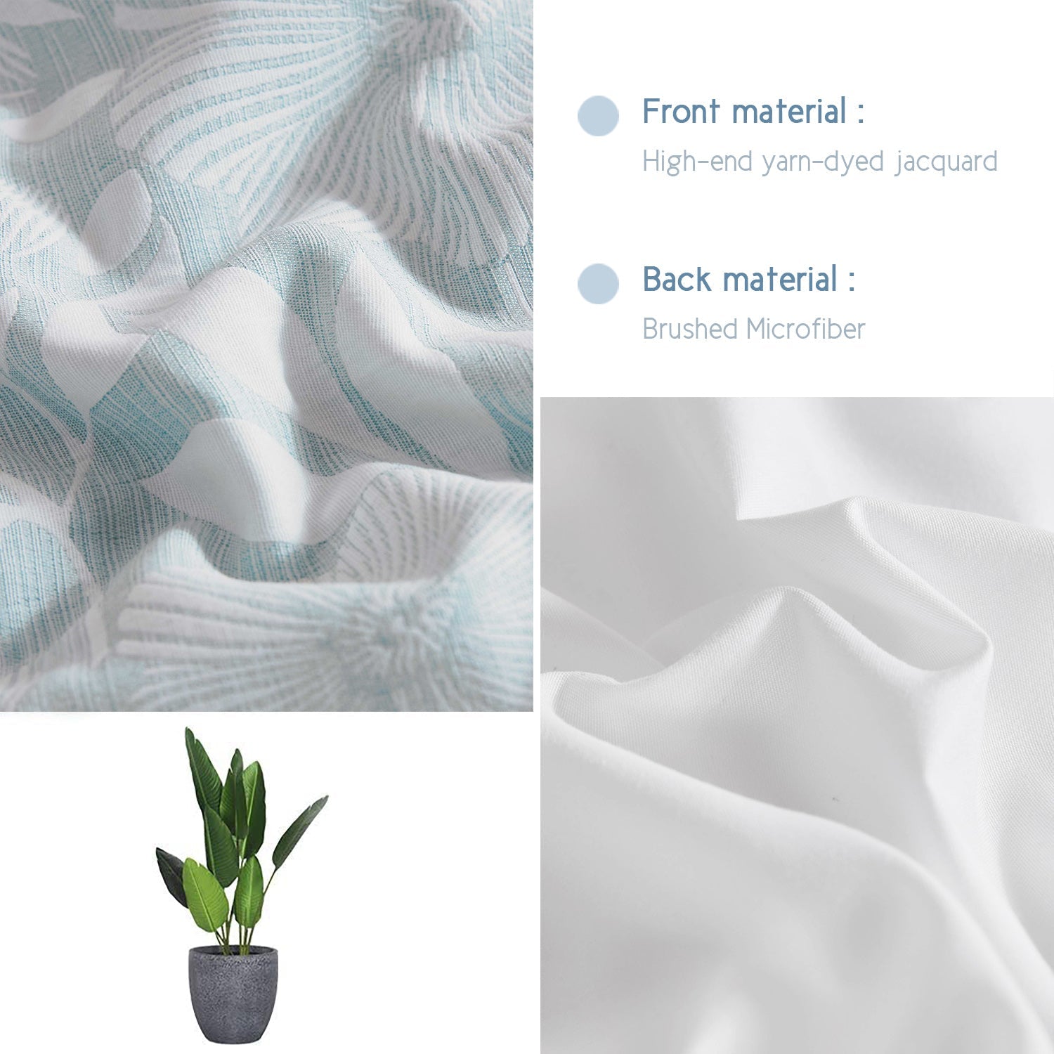 HIG 7pc Floral Jacquard Bed in a Bag Light Blue Botanical Comforters with Flat Sheet, Fitted Sheet and Shams