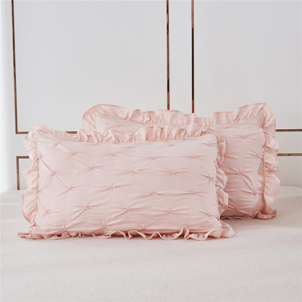 3 Piece Pinch Pleated Comforter Set - Chic Embroidery Farmhouse Style Bedding Set