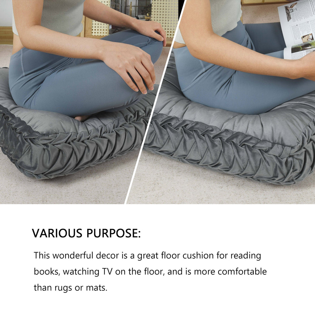HIG Velvet Square Tufted Floor Pillow with Handmade Pleated 22x22 inch