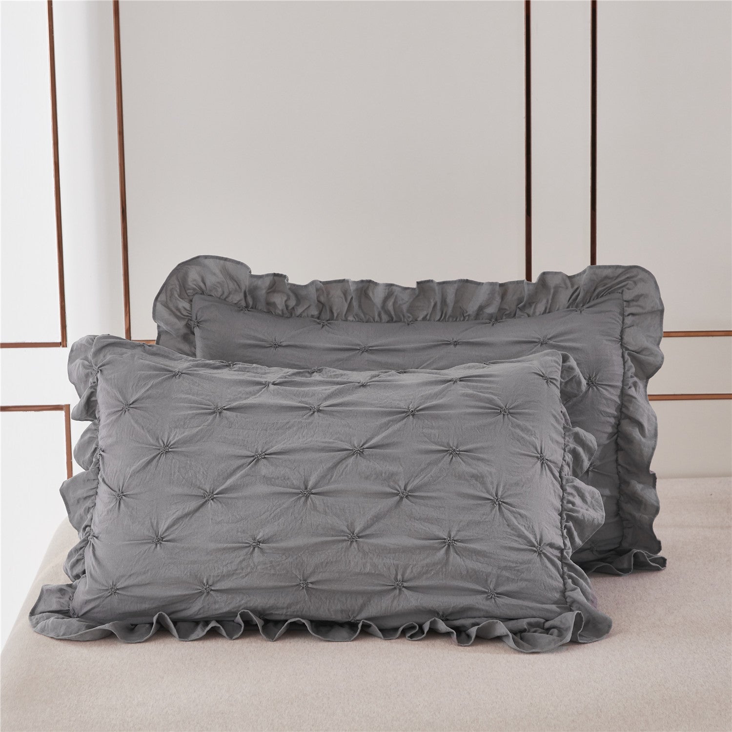 3 Piece Pinch Pleated Comforter Set - Chic Embroidery Farmhouse Style Bedding Set