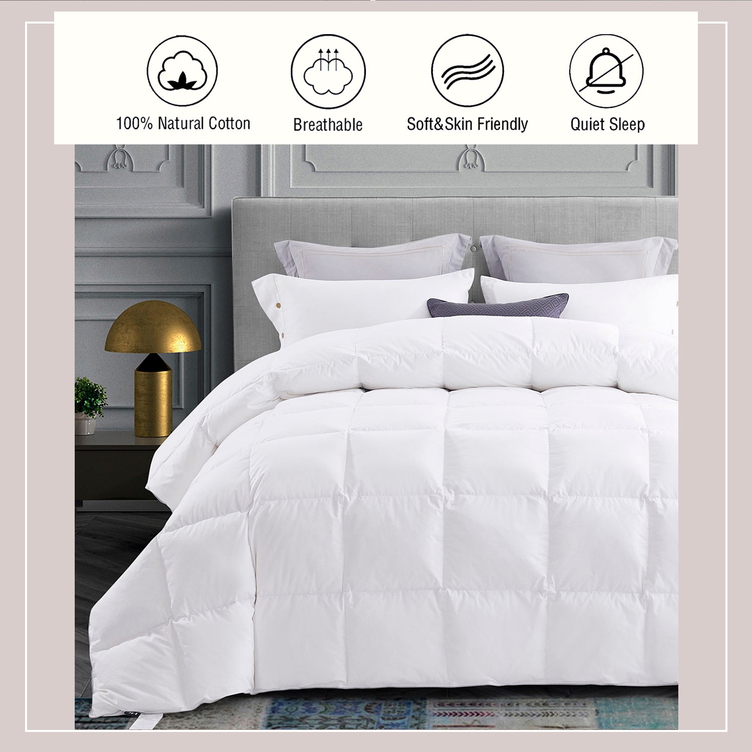 Elegant Cotton Quilted White Feather Down Comforter One Piece Set
