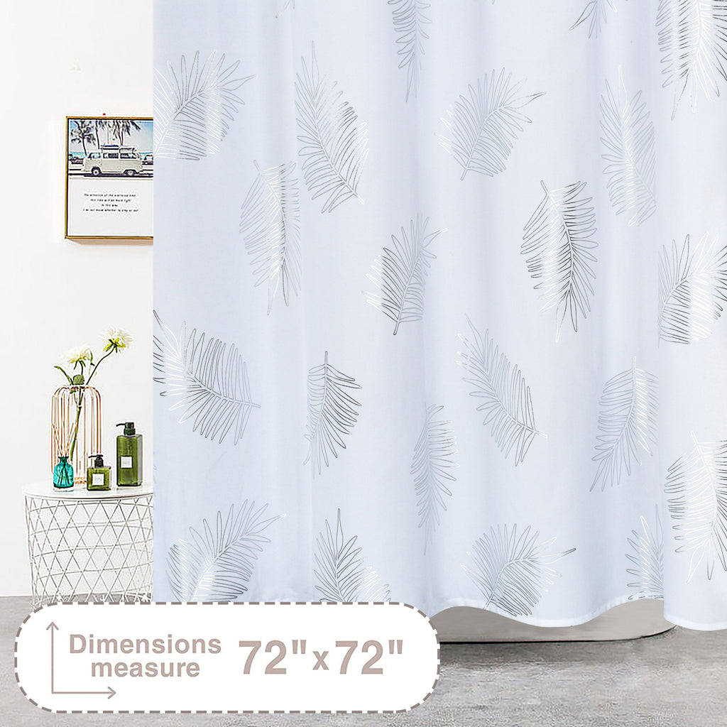 HIG Glitterr Foil Palm Tree Leaf Printed Shower Curtain, Modern Tropical Fabric Shower Curtains for Bathroom Decor, Decorative Shiny Bath Curtain, 72" x 72"