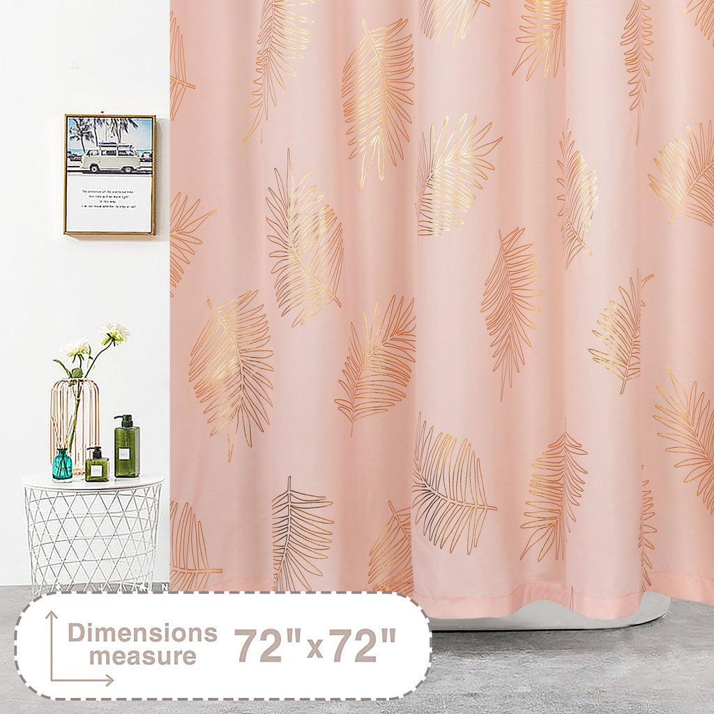 HIG Glitterr Foil Palm Tree Leaf Printed Shower Curtain, Modern Tropical Fabric Shower Curtains for Bathroom Decor, Decorative Shiny Bath Curtain, 72" x 72"