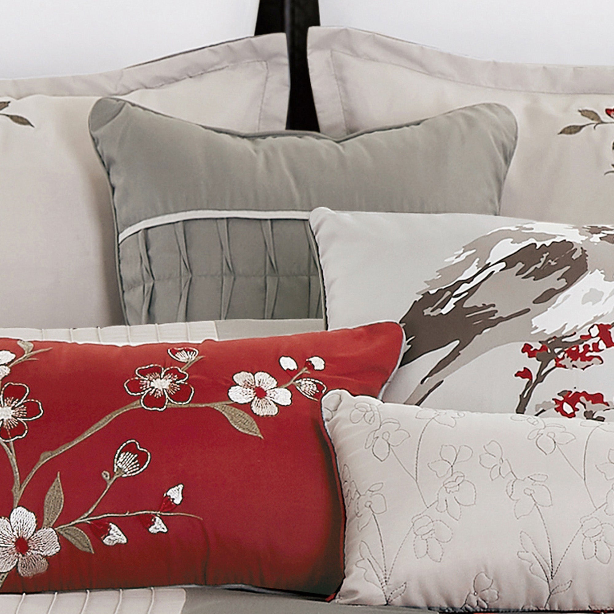 7 Piece Luxurious Plum Blossom Embroidered Comforters Bed in a Bag Queen King Bedding Set
