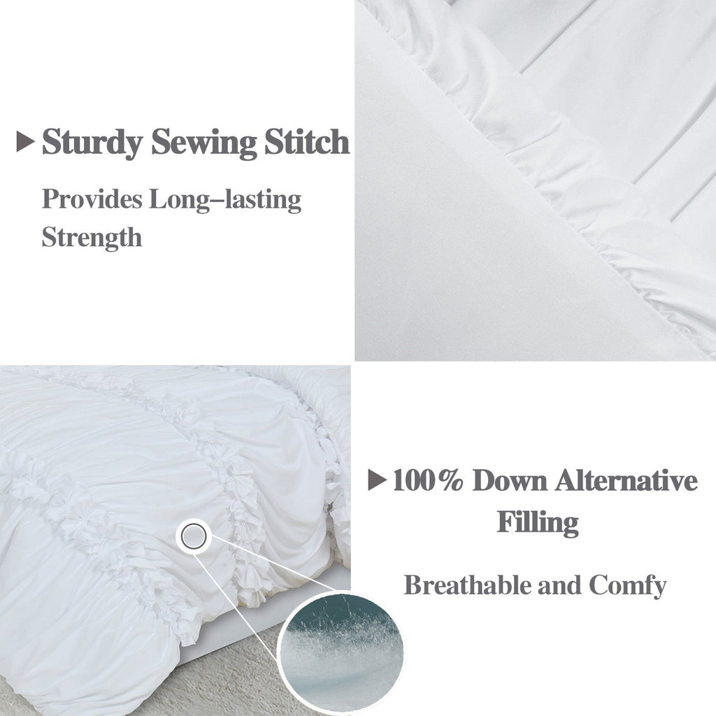 HIG 7 Piece Ruched Pleat Comforter Set Camel and White Romantic Bed in a Bag Queen King Size