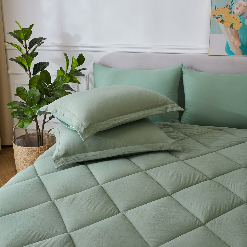 HIG 7 PCS Reversible Washed Microfiber Comforter set with Sheets, Diamond - Stitched Bed in a Bag