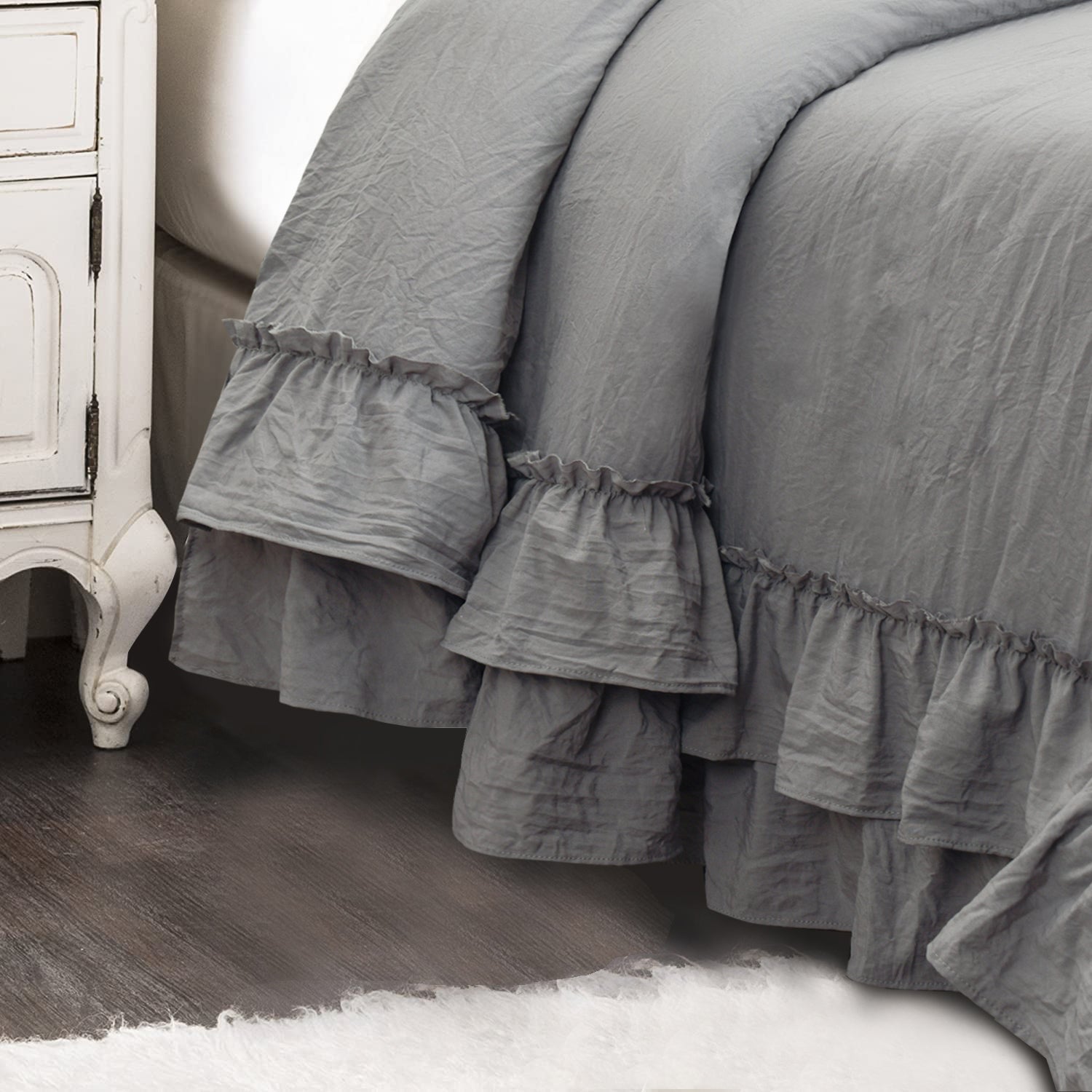 HIG 8 Piece Rustic Ruffle Comforter Set with 2 Layer of Handmade Ruffled Frindge Bed-in-A-Bag