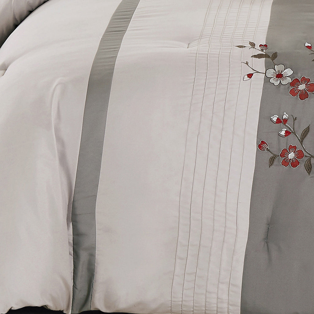 7 Piece Luxurious Plum Blossom Embroidered Comforters Bed in a Bag Queen King Bedding Set