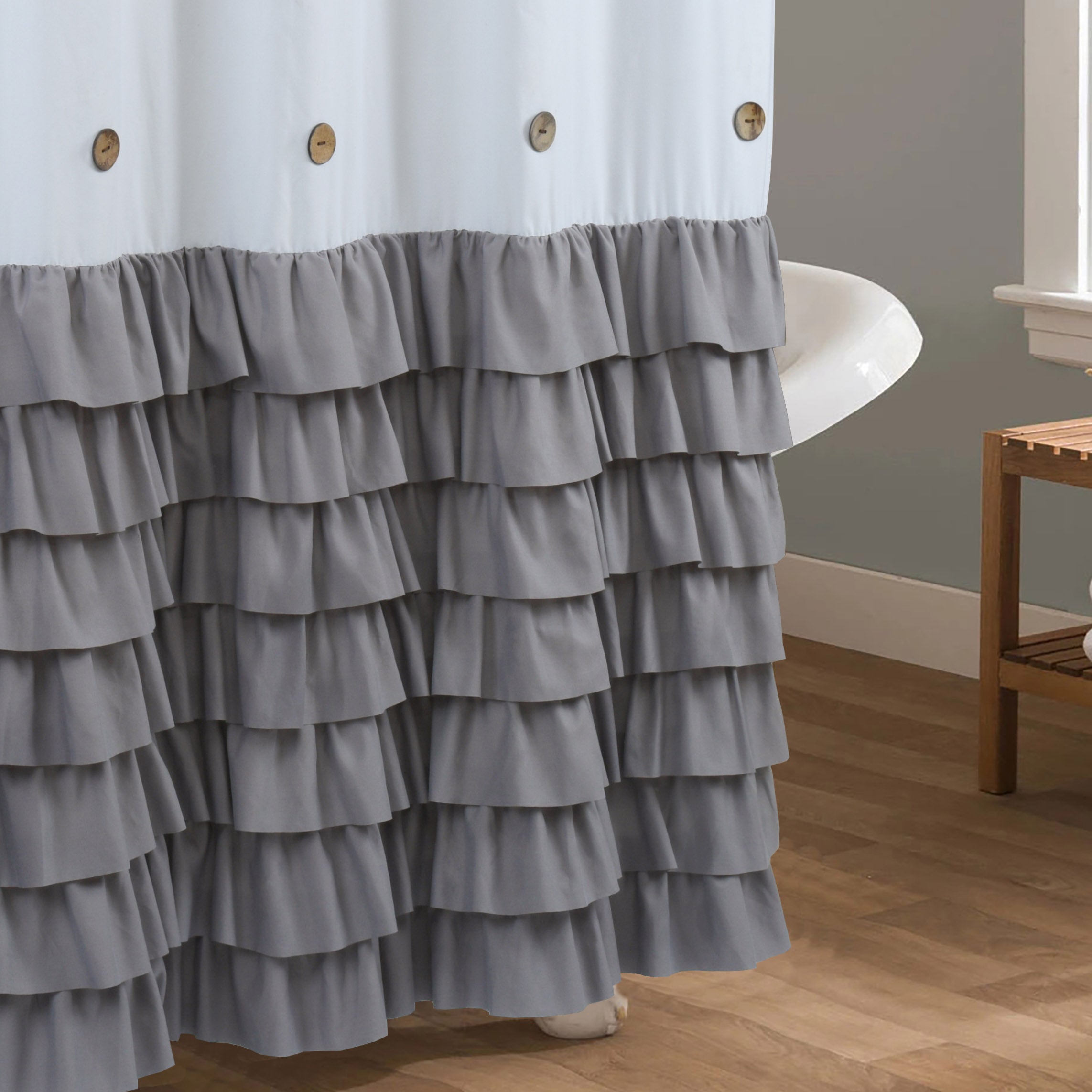 HIG Farmhouse Shower Curtain with PEVA Liner Bathroom Curtain with Buttons Decor, 72"x72"