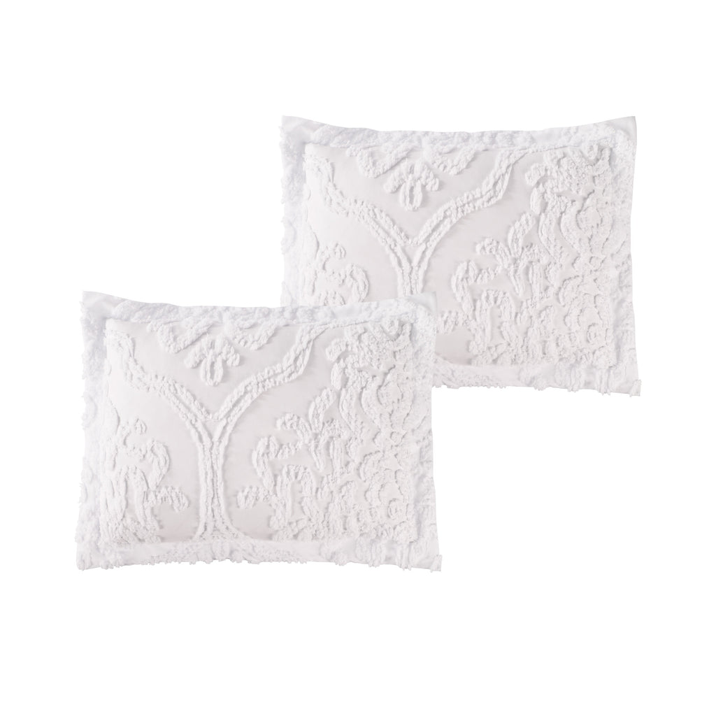 HIG Modern Series 7-Piece White Tufted Vintage Damask Bed in a Bag, Queen / King