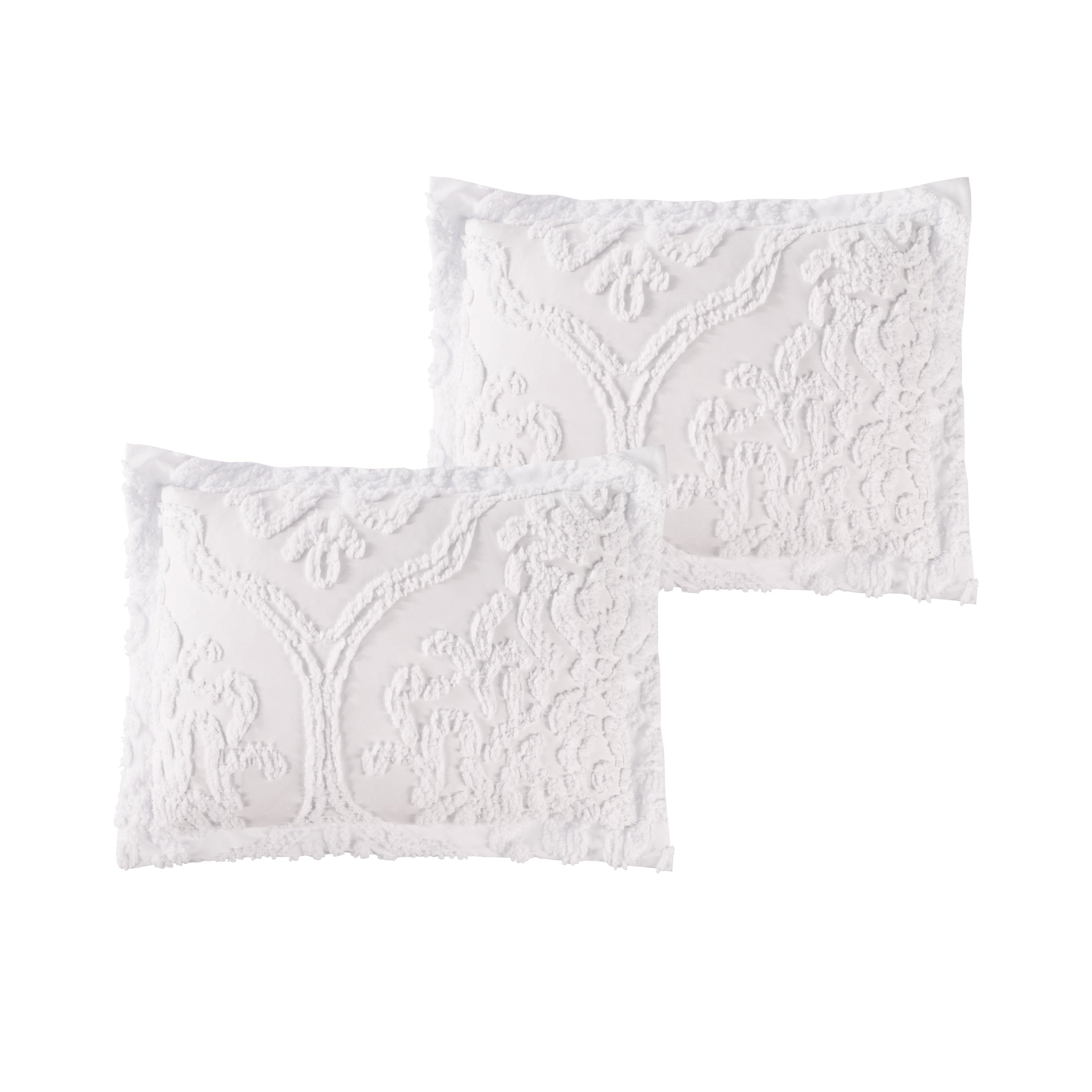 HIG Modern Series 7-Piece White Tufted Vintage Damask Bed in a Bag, Queen / King