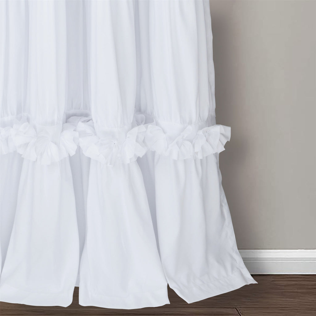 HIG Farmhouse Ruffle Window Curtains with Blackout Liner Handmade Bow Ties Drapes 2 Panels Set, 54"W x 84"L
