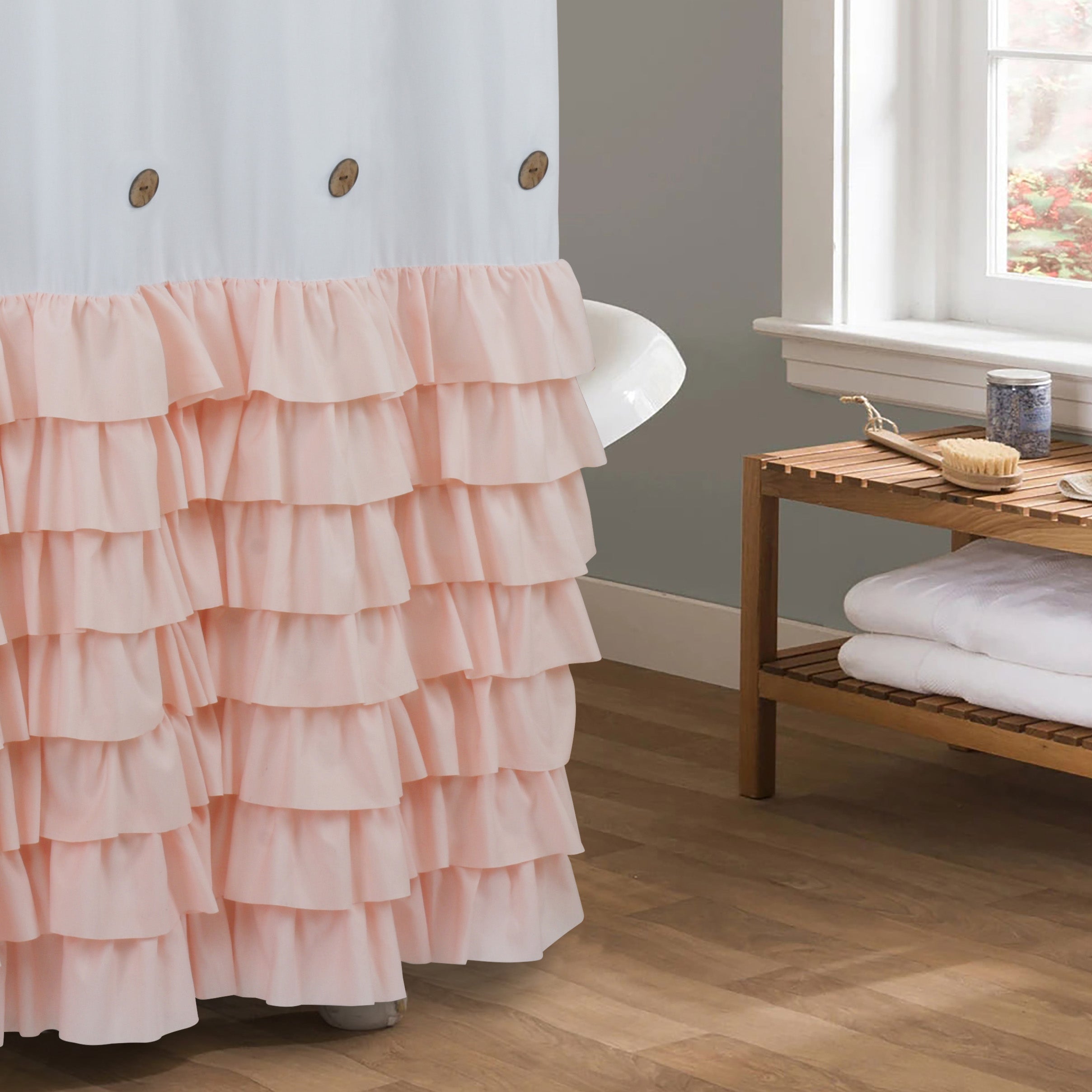 HIG Farmhouse Shower Curtain with PEVA Liner Bathroom Curtain with Buttons Decor, 72"x72"