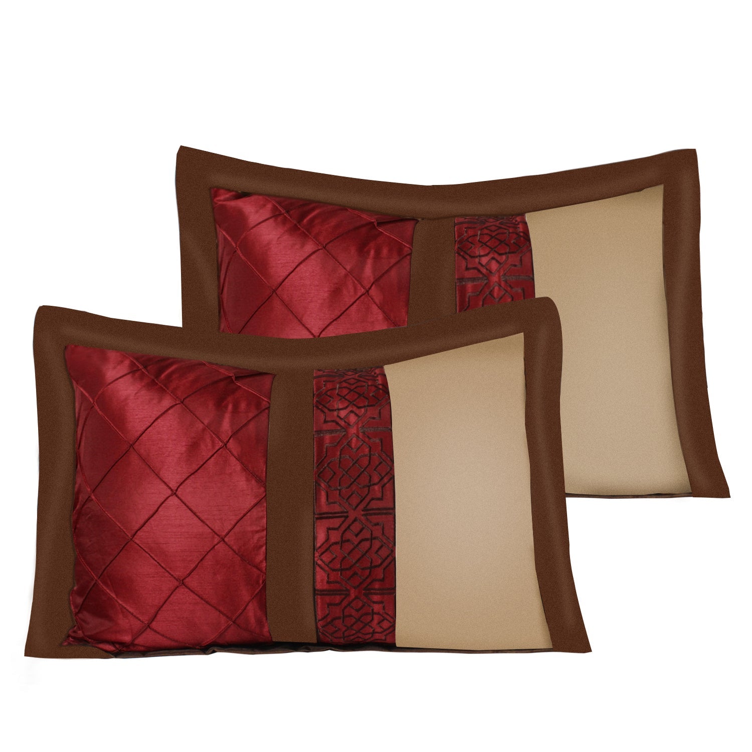 7 Piece Hypoallergenic Fade Resistant Patchwork Diamond Pintuck  Bed In A Bag Comforter Set-MYA