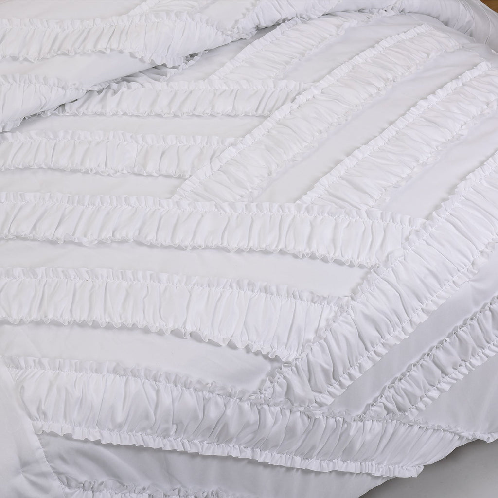 5 Piece Oversize Solid White Handmade Ruffle Comforter Set