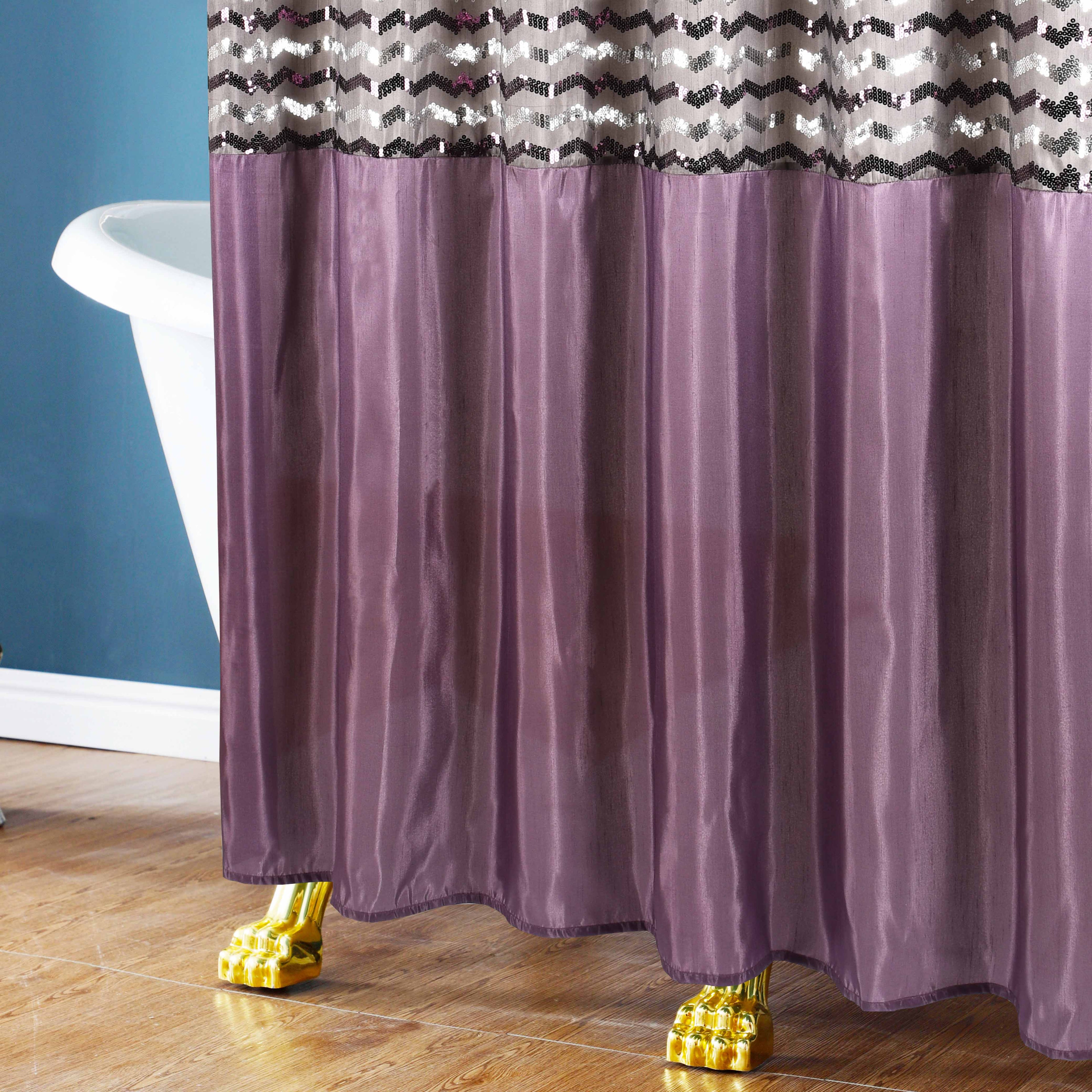 Modern Glitter Shower Curtain - Shimmer Sequin Design for Bathroom, Chic Stunning Bath Curtain with Color Block Design, 72" x 72"