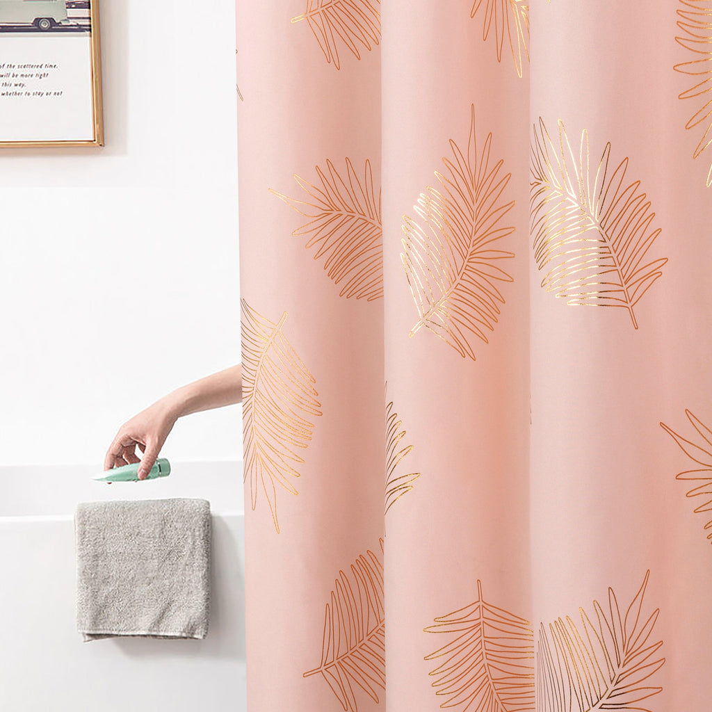 HIG Glitterr Foil Palm Tree Leaf Printed Shower Curtain, Modern Tropical Fabric Shower Curtains for Bathroom Decor, Decorative Shiny Bath Curtain, 72" x 72"