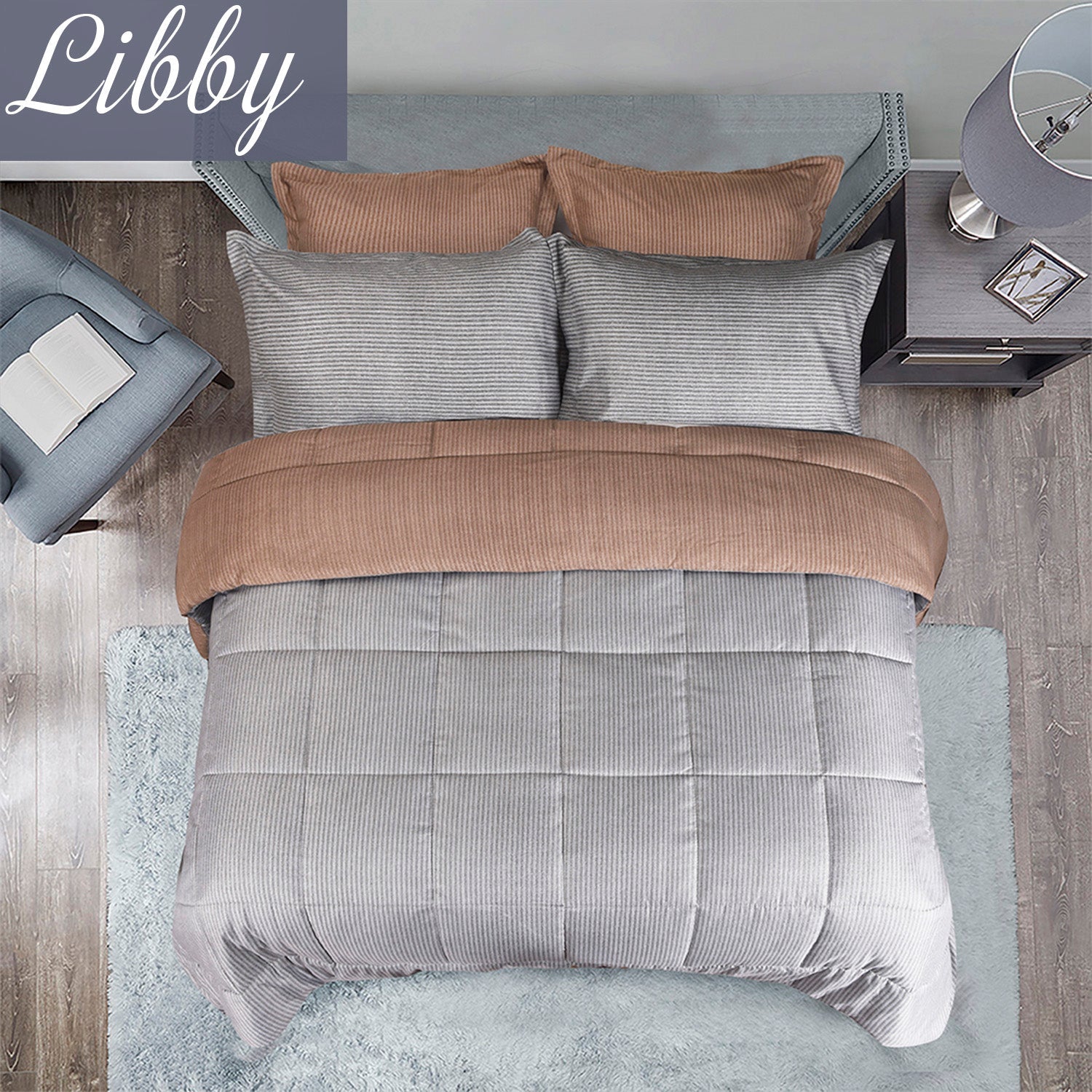 5 Piece Geometric Print Reversible Comforter Set (LIBBY)