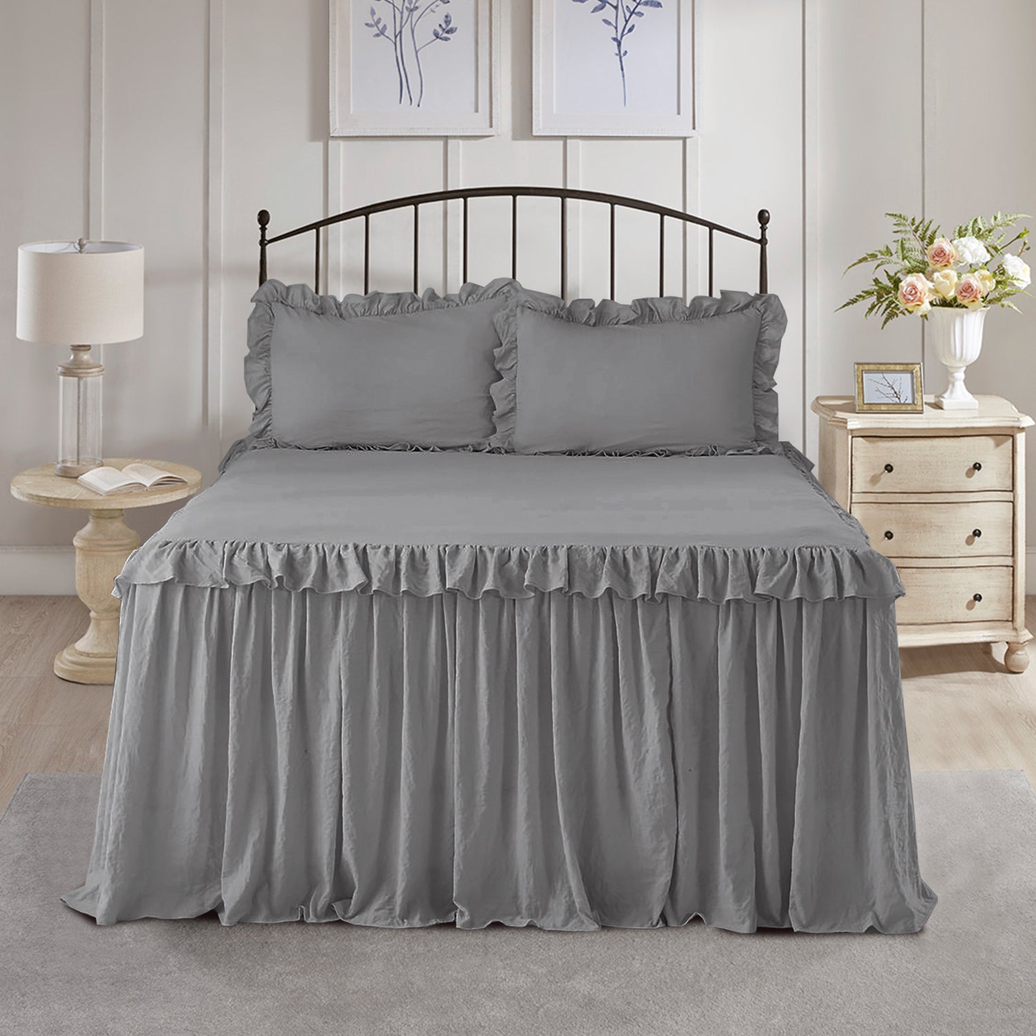 Ruffle Skirt Bedspread One Layer Design Chic Style Bedding Set