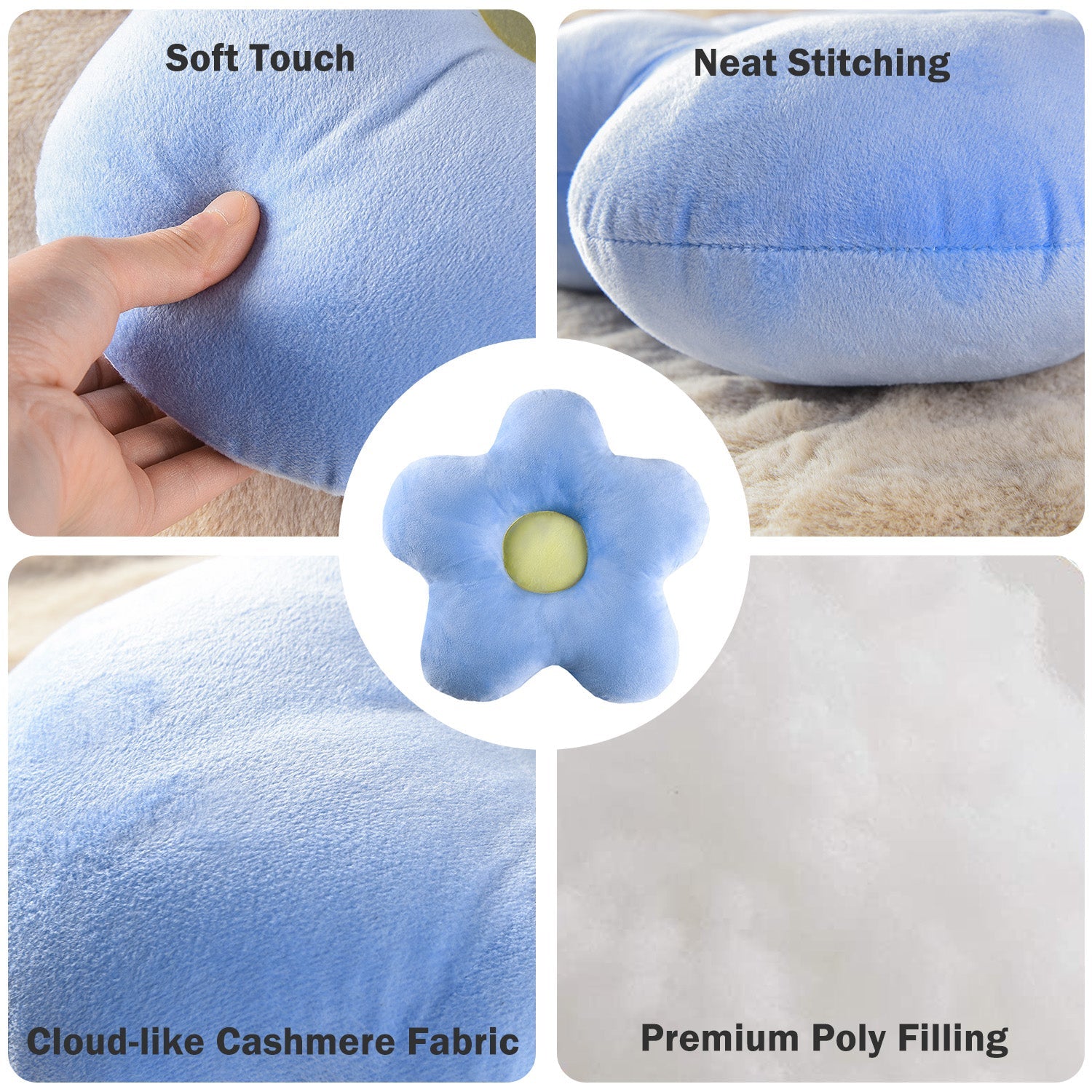 2pc Cuddly Flower Shaped Throw Pillows, Blue/Yellow Decorative Daisy Floor Pillows for Bench Office Children's Gift, 15"
