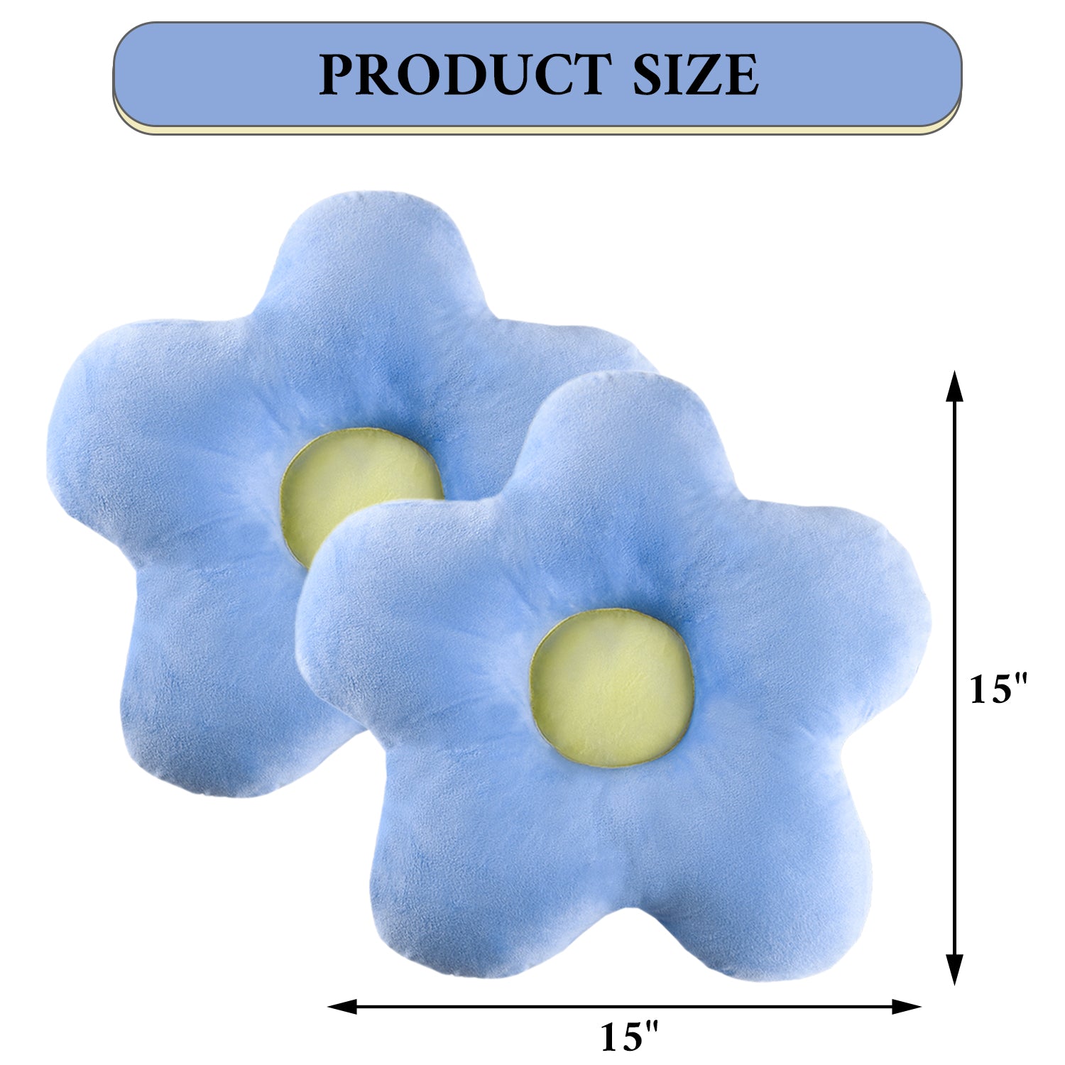 2pc Cuddly Flower Shaped Throw Pillows, Blue/Yellow Decorative Daisy Floor Pillows for Bench Office Children's Gift, 15"