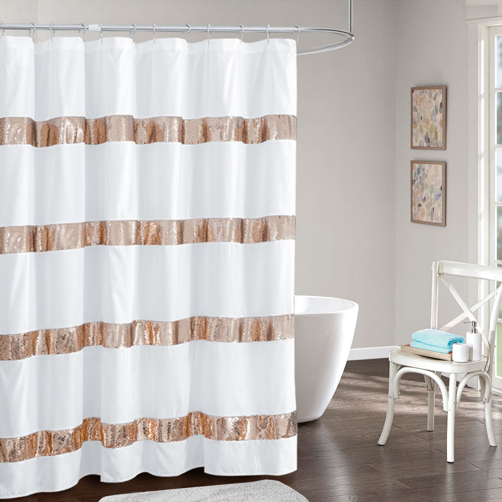 HIG Luxurious Modern Unique Sequins Embroidered Cloth Fabric Shower Curtain 72x72 Extra Long Bathroom Curtain