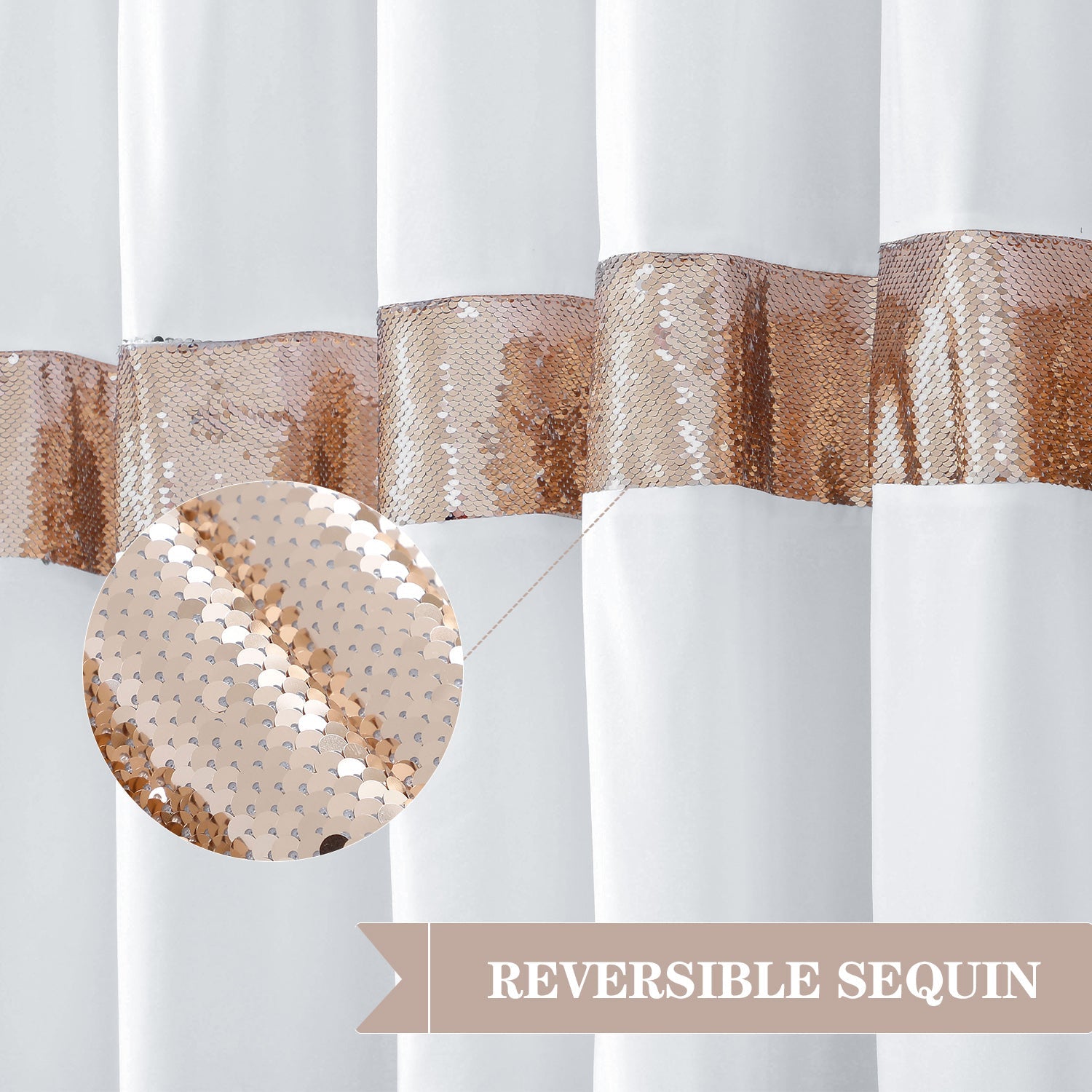 HIG Luxurious Modern Unique Sequins Embroidered Cloth Fabric Shower Curtain 72x72 Extra Long Bathroom Curtain