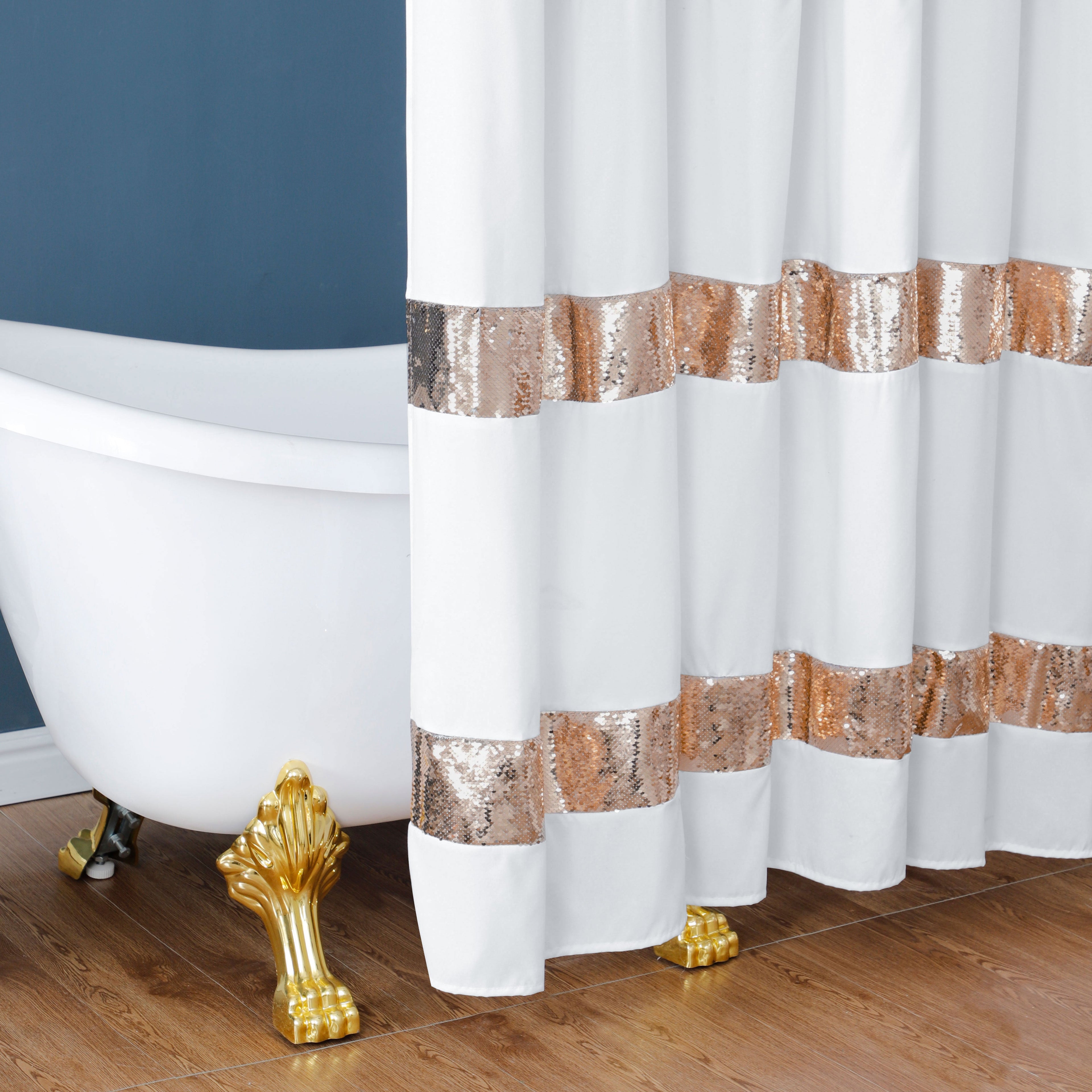 HIG Luxurious Modern Unique Sequins Embroidered Cloth Fabric Shower Curtain 72x72 Extra Long Bathroom Curtain
