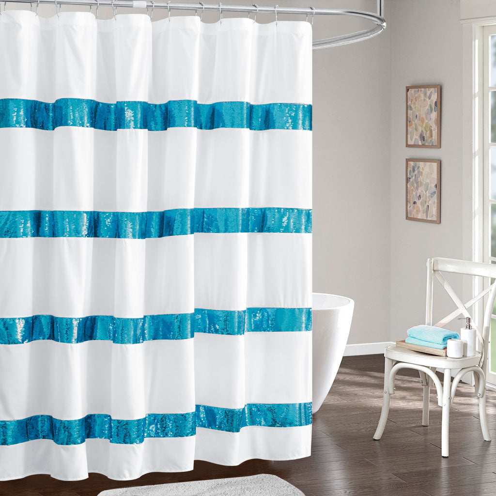HIG Luxurious Modern Unique Sequins Embroidered Cloth Fabric Shower Curtain 72x72 Extra Long Bathroom Curtain